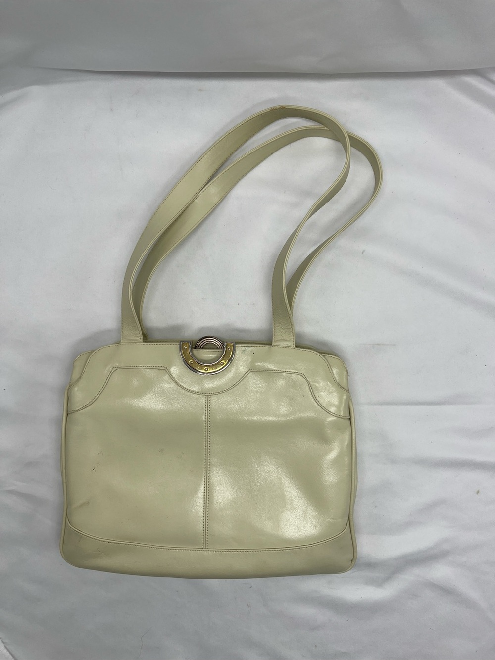 Vintage 1960s Lou Taylor Cream Shoulder Bag Built in Mirror Italian Purse